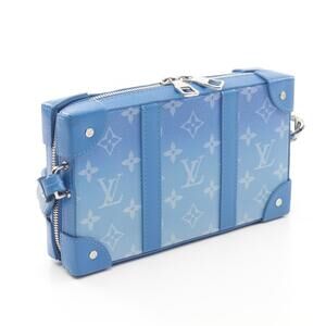 Louis Vuitton Monogram Trunk Bag Blue Soft Wallet Canvas Shoulder Leather